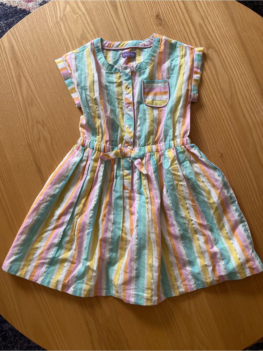 Shrinking Violet Pastel Stripe Cotton Tie-Waist Dress